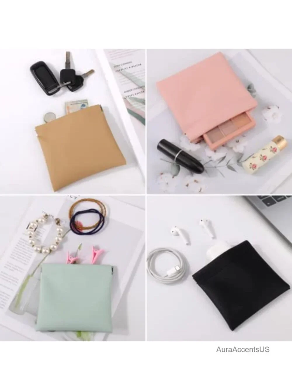 Set of 4 Mini Faux Leather Cosmetic Pouches Travel Makeup Bags Coin Purse